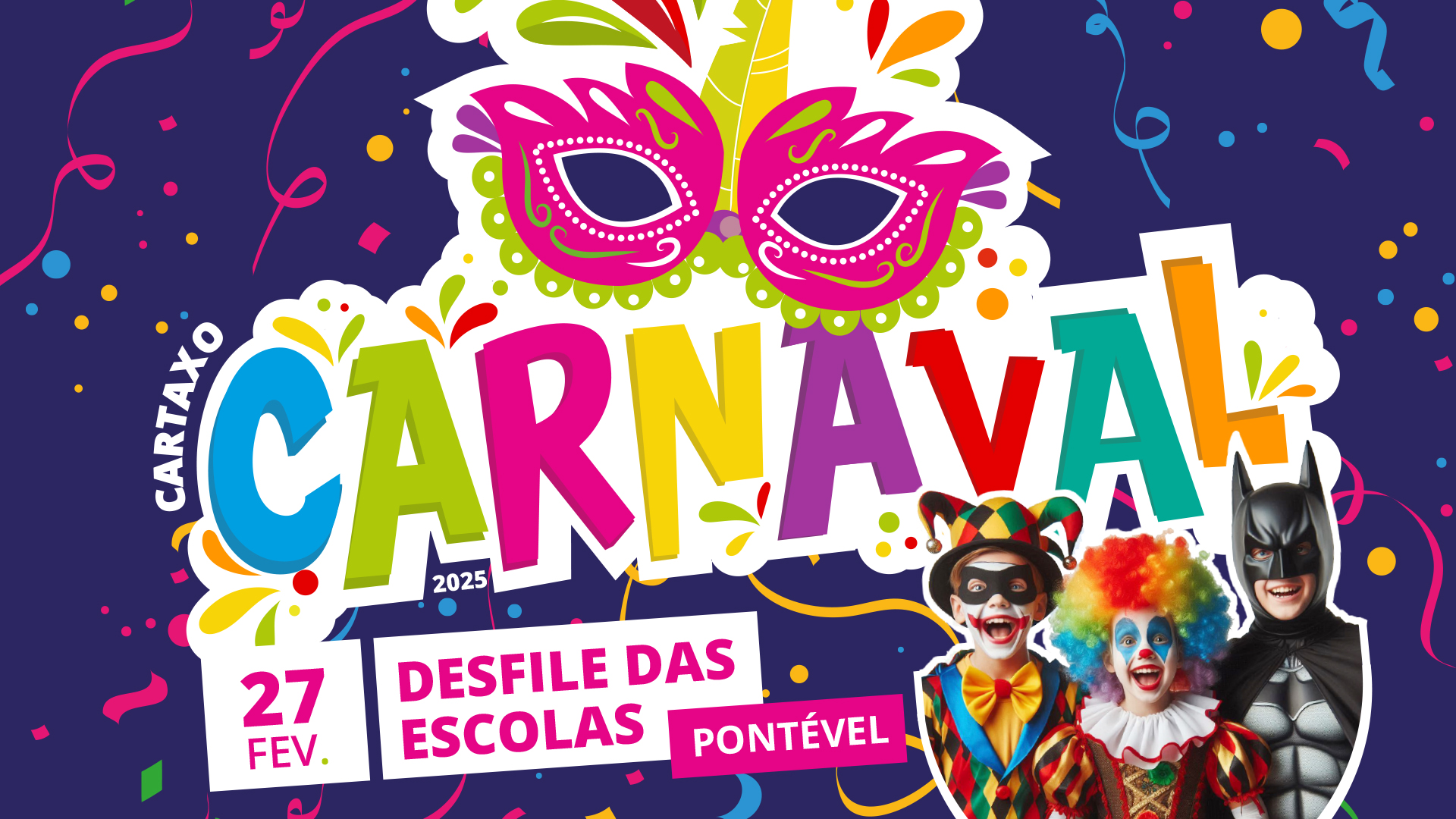 confetis e máscara de carnaval